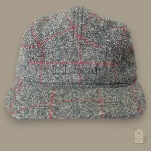 L.L. Bean Wool Plaid Winter Ear Flap Hat Gray Red Check Small